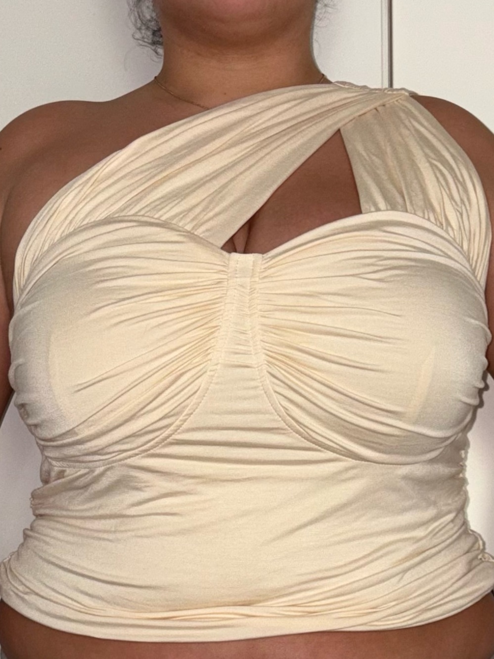 Cider Ivory One-Shoulder Ruched Tank Top